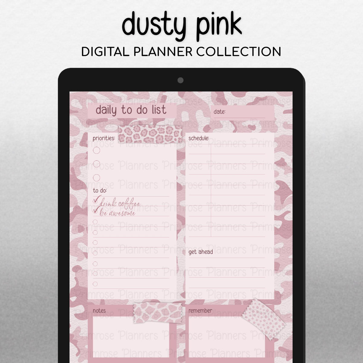 Digital Washi Tape Stickers, Dusty Pink Camo, Animal Print, GoodNotes