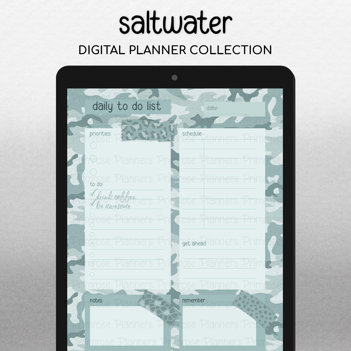 Muted Aqua Camo Digital Washi Tape Safari Animal Print GoodNotes