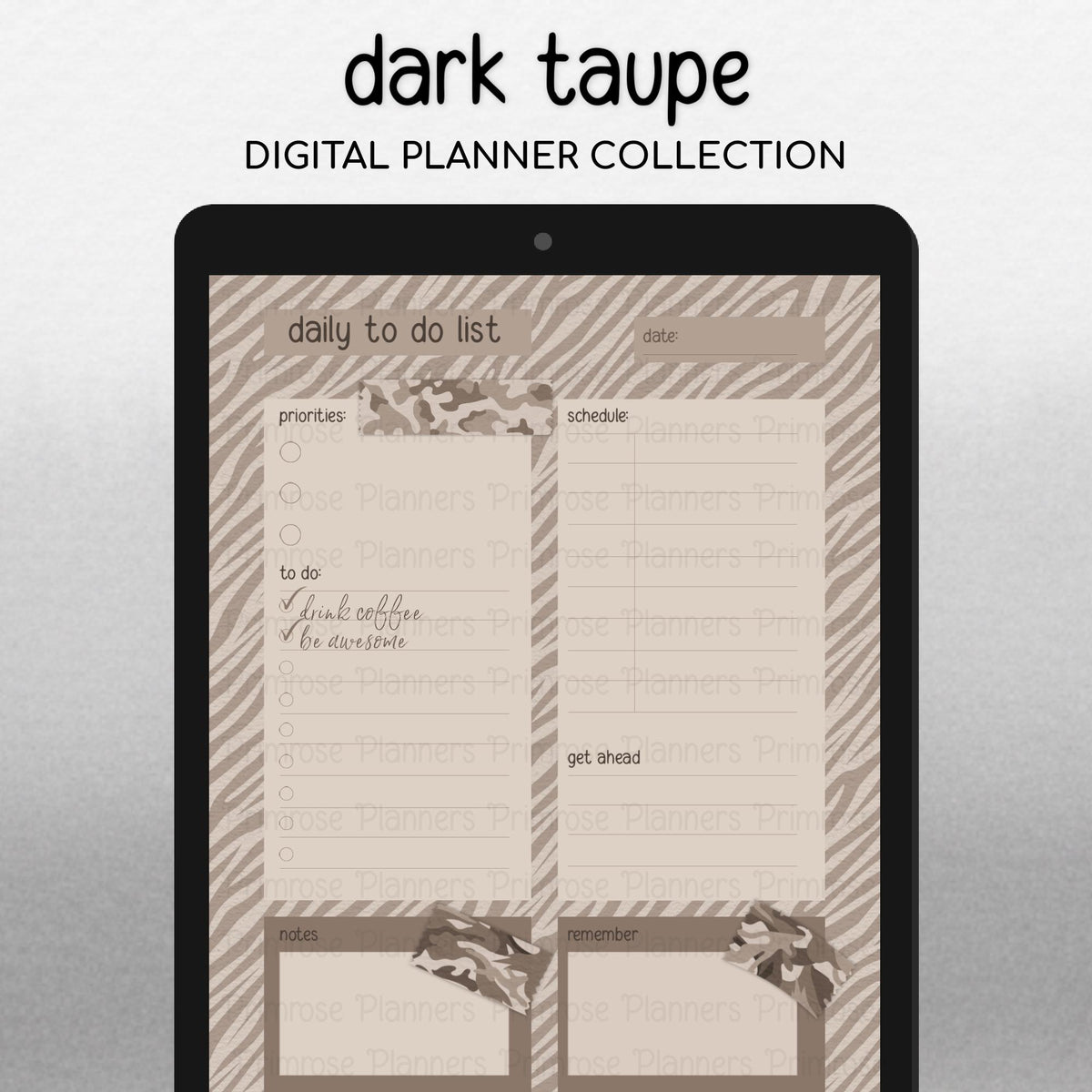 Dark Taupe Safari Animal Print & Camo Digital Washi Tape Planner Stickers