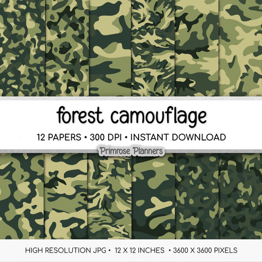 Green Camouflage Digital Paper, Moss Sage Jungle Camo Backgrounds, Military Print Pattern, Outdoor Scrapbooking