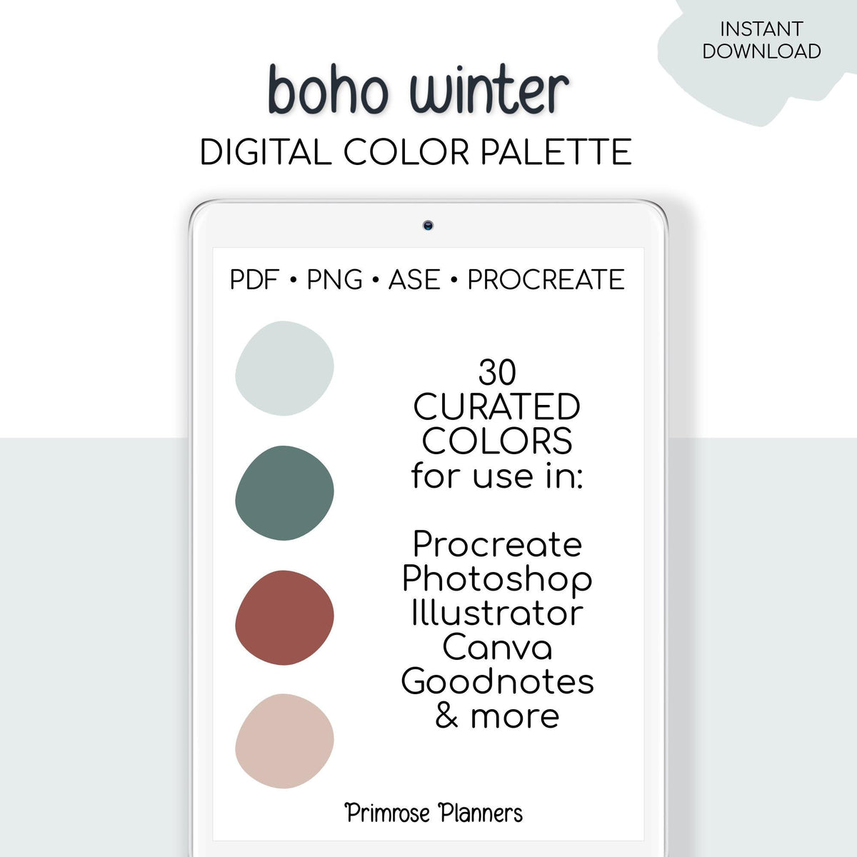 Boho Winter Digital Color Palette - Color Chart | Goodnotes Tool | iPad Procreate | Digital Download | Bohemian Color Palette | HEX Codes