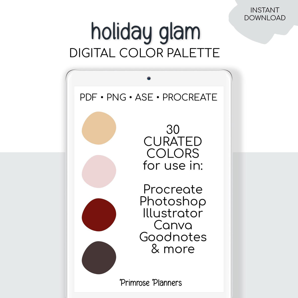 Holiday Glam Digital Color Palette - Color Chart | Goodnotes Tool | iPad Procreate | Digital Download | Holiday Color Palette | HEX Codes