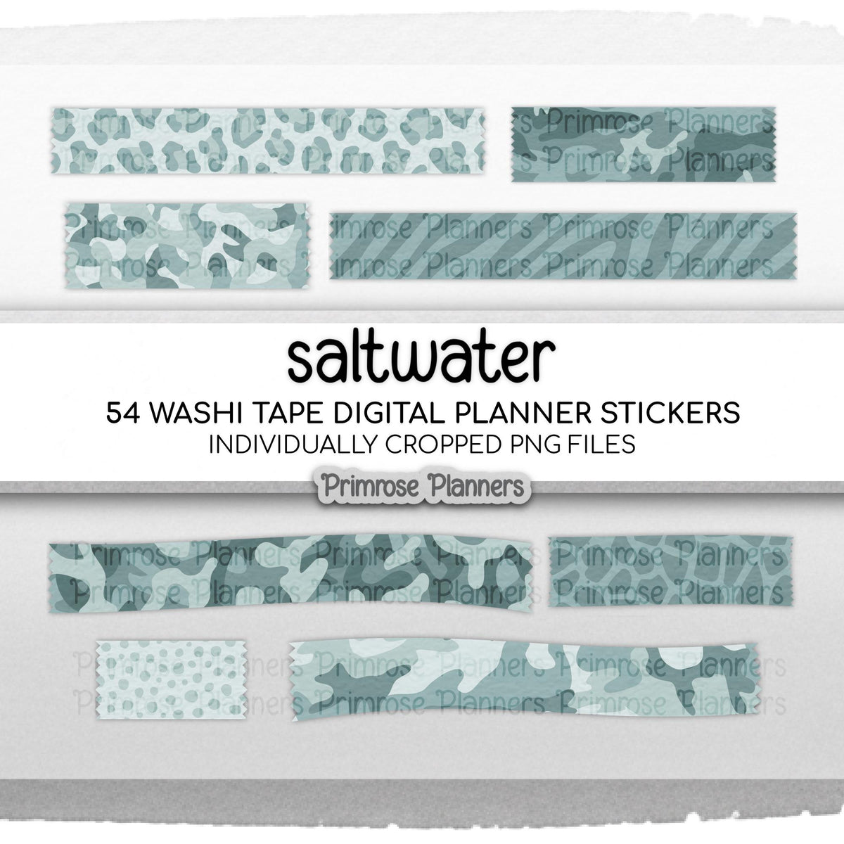 Muted Aqua Camo Digital Washi Tape Safari Animal Print GoodNotes