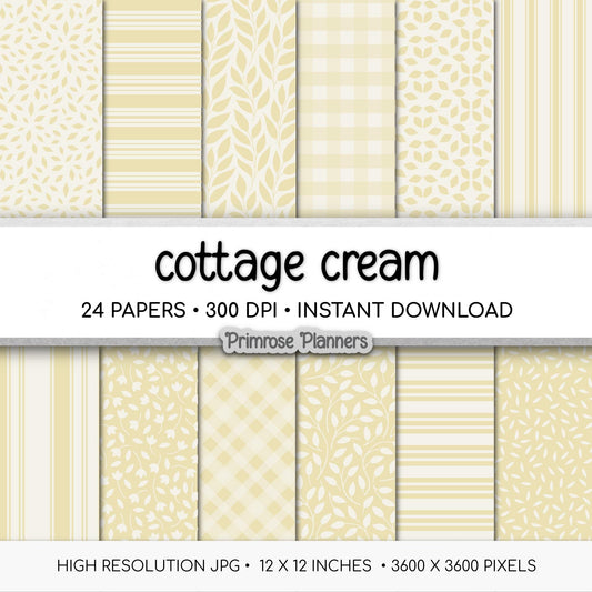 Cottage Cream Farmhouse Digital Paper, Neutral Cottagecore Backgrounds, Ivory Scrapbook Paper