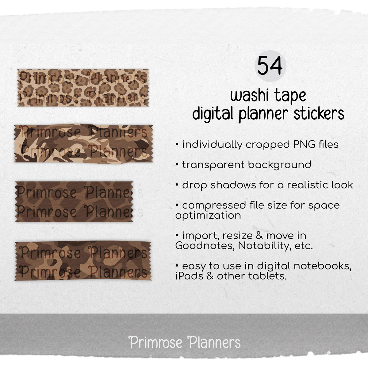 Classic Brown Safari Animal Print & Camo Digital Washi Tape Stickers