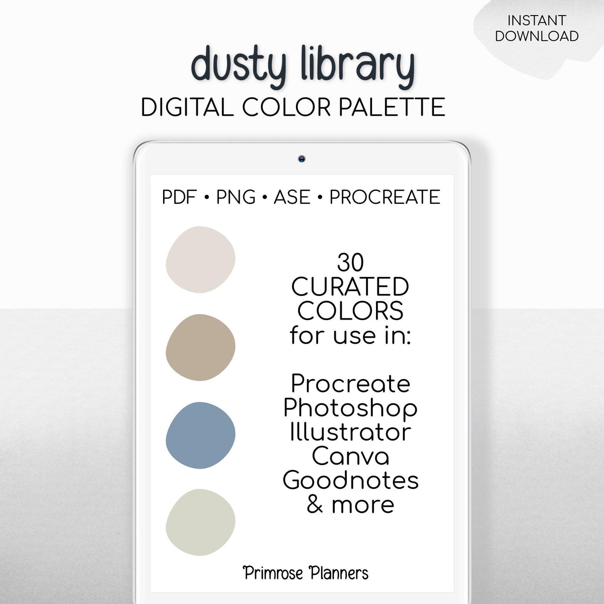 Dusty Library Procreate Palette & Photoshop Swatches, Neutral, Muted Mauve Purple Blue Sage Olive, Hex Codes