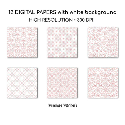 Peach and White Digital Paper, Minimalist Boho Patterns, Soft Apricot Scrapbooking, Spring & Nursery Print