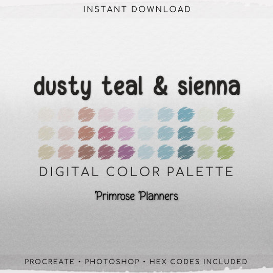 Bright Southwestern Procreate Palette & Photoshop Swatches, Boho Western, Sienna Teal Cream Green, Hex Codes