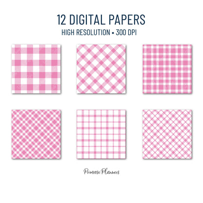 Seamless Bubblegum Pink Plaid Digital Paper, Buffalo Check, Pastel Tartan Patterns, Baby Shower Scrapbook, Commercial Use, 300 DPI