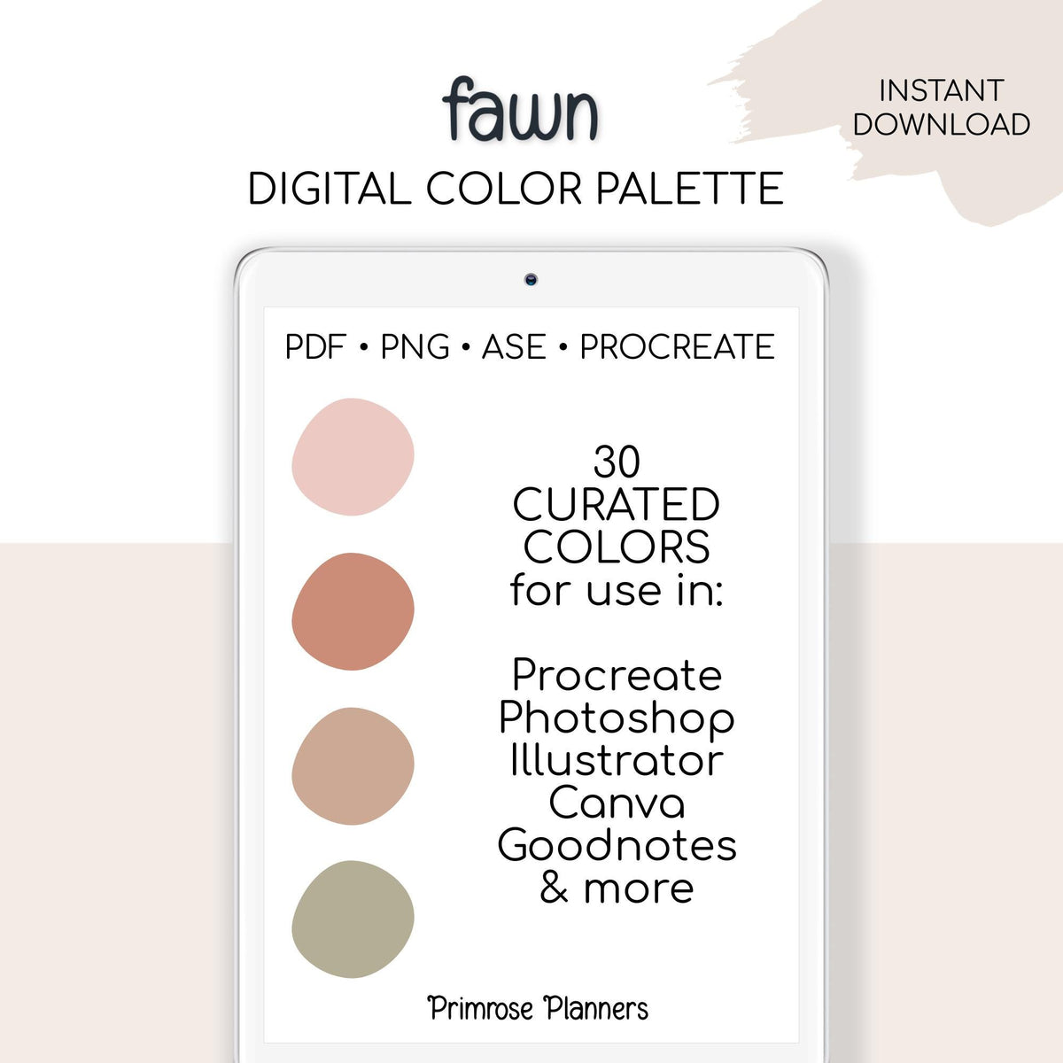 Fawn Digital Color Palette - Color Chart | Goodnotes Tool | iPad Procreate | Digital Download | Neutral Color Palette | HEX Codes | Muted