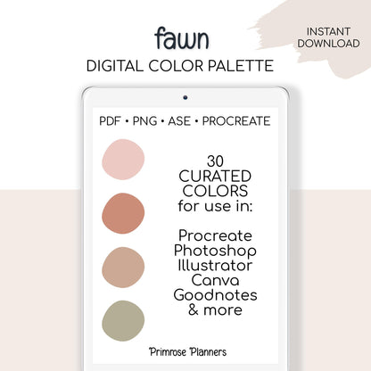 Fawn Digital Color Palette - Color Chart | Goodnotes Tool | iPad Procreate | Digital Download | Neutral Color Palette | HEX Codes | Muted