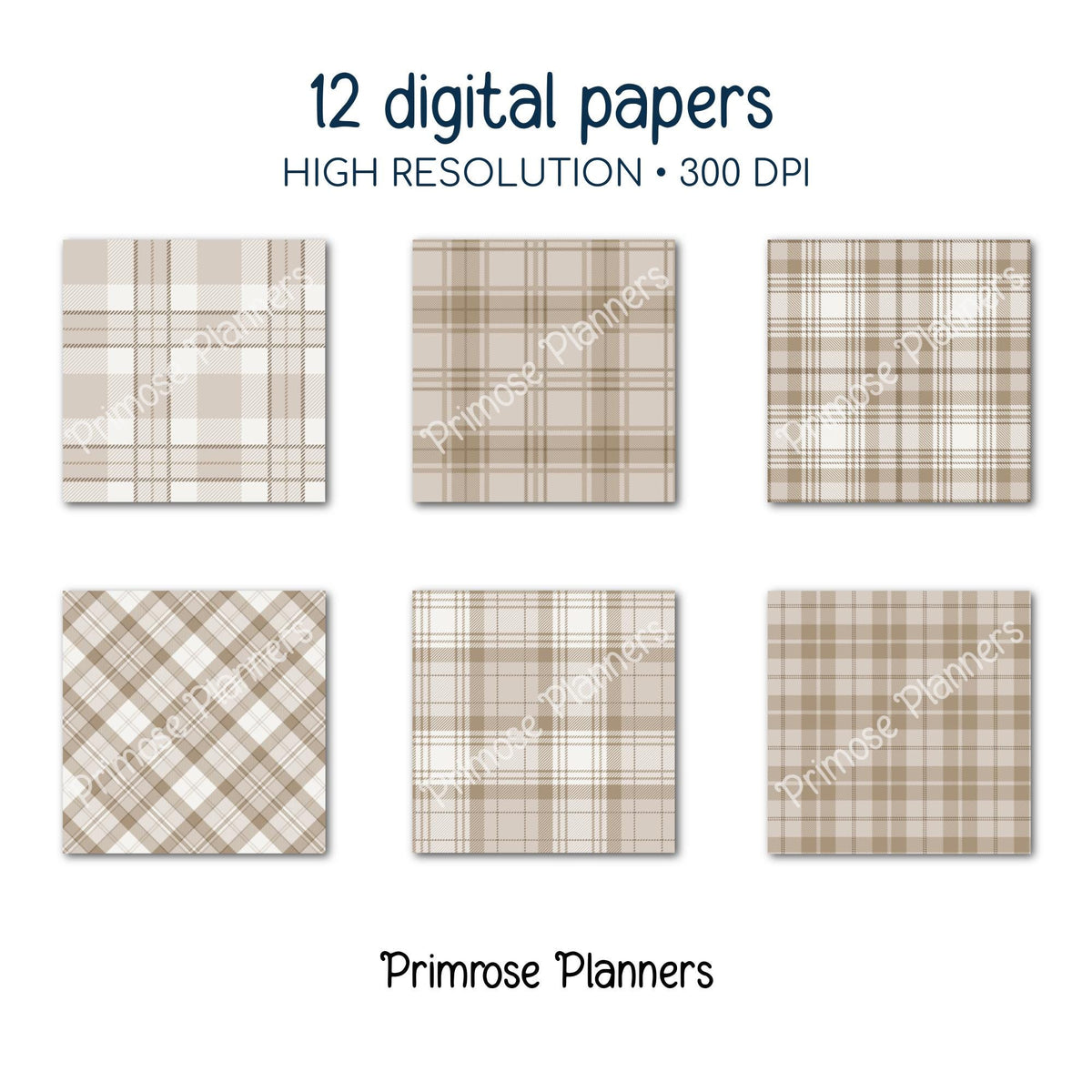 Seamless Mocha Brown Plaid Digital Paper, Buffalo Check, Warm Latte Tartan Patterns, Neutral Fall Scrapbook, Commercial Use, 300 DPI