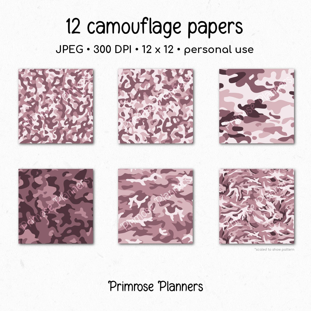 Mauve Camouflage Digital Paper, Rose Pink Scrapbook Backgrounds (Instant Download)