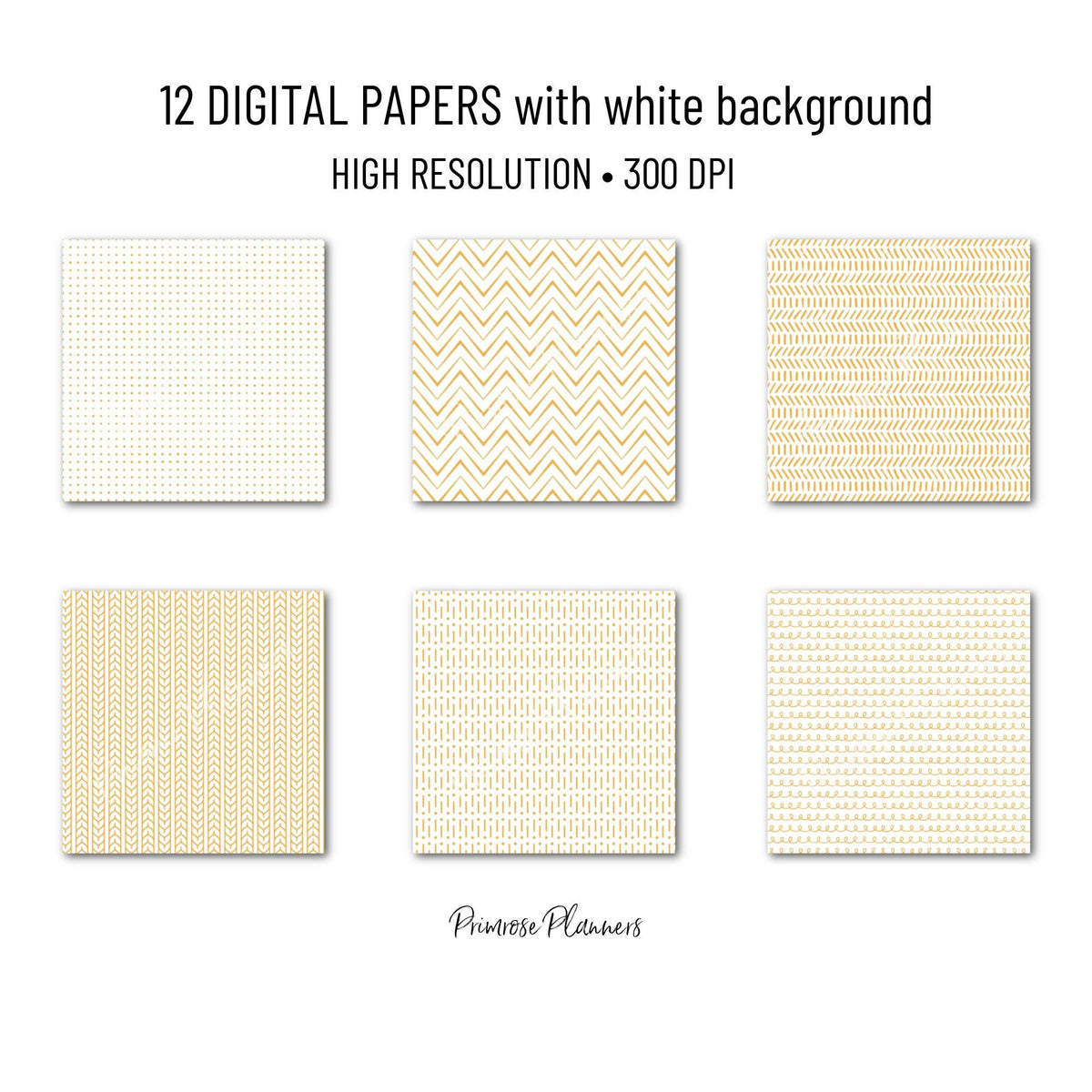 Boho Gold Digital Paper | Minimalist Mustard Yellow & White Patterns | Abstract Organic Shapes | Modern Printable Scrapbook Backgrounds