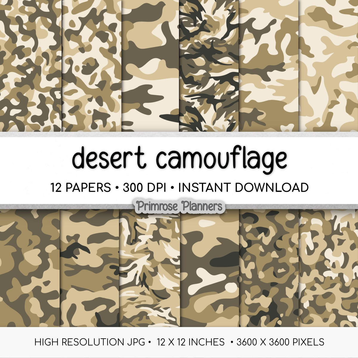 Desert Camouflage Digital Paper Pack, Dusty Brown Army Craft Pattern (Instant Download)