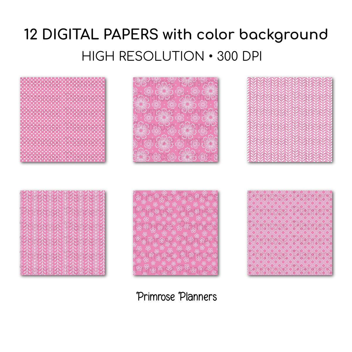 Bubblegum and White Digital Paper, Minimalist Boho Patterns, Vibrant Candy Pink Scrapbooking, Preppy Planner Print