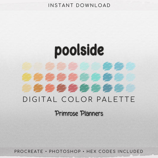 Poolside Digital Color Palette - Color Chart | Goodnotes Tool | iPad Procreate | Digital Download | Summer Color Palette | HEX Codes