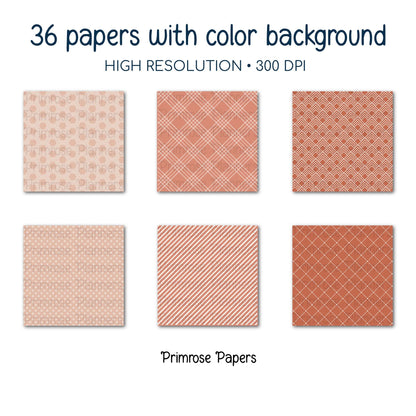 Terracotta Digital Paper Bundle | Minimal Floral, Geometric Patterns | Baked Earth, Clay, Sandstone | Boho Scrapbook Backgrounds