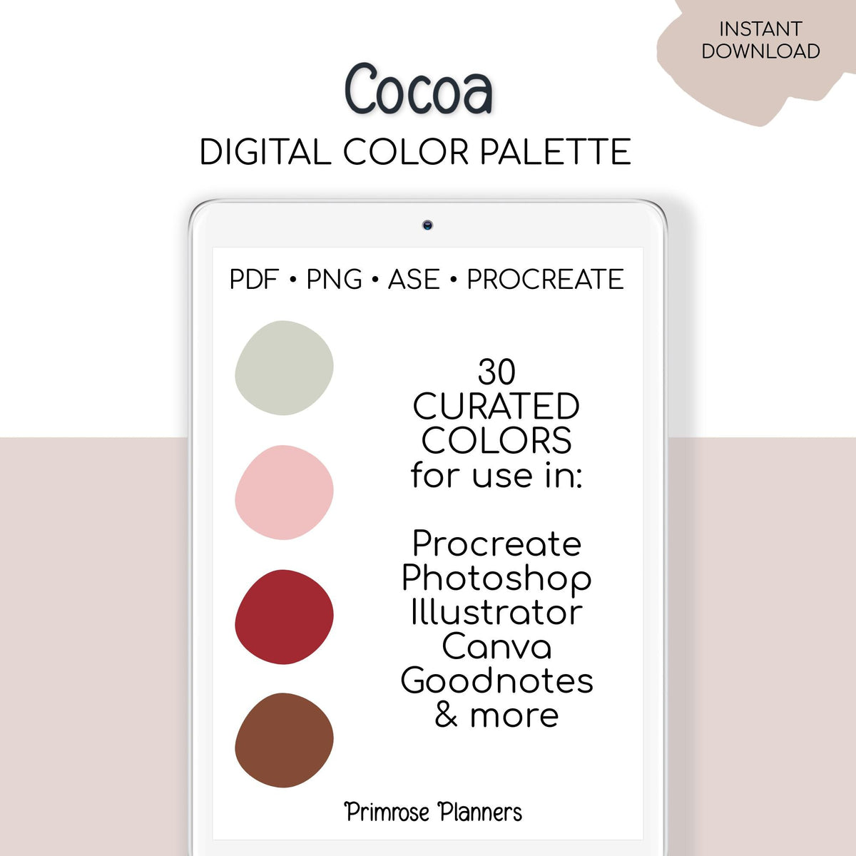 Cocoa Procreate Palette & Photoshop Swatches, Chocolate Brown Maroon Blush Pink Sage Green, Cozy Warm, Hex Codes
