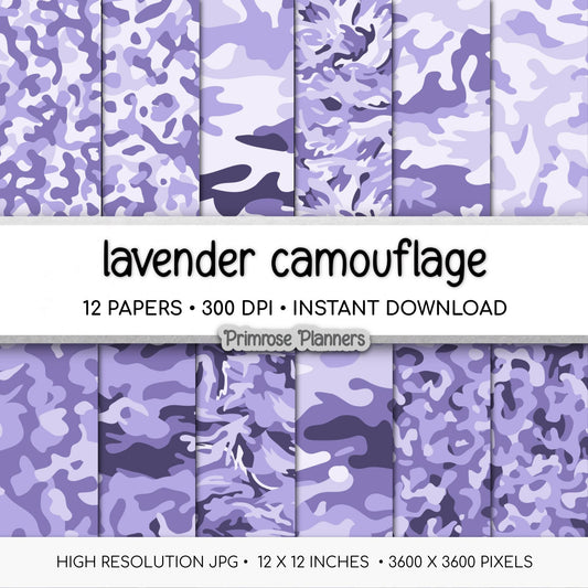 Lavender Camouflage Digital Paper Pack, Pastel Army Pattern (Instant Download)