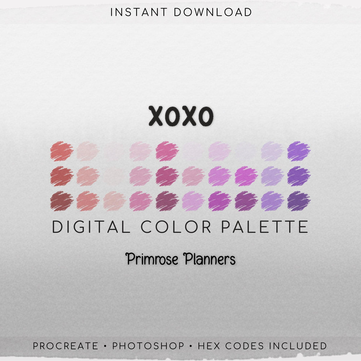 Bold Valentine Procreate Palette & Photoshop Swatches, Poppy Red Maroon Magenta Purple, Romantic Berry, Hex Codes