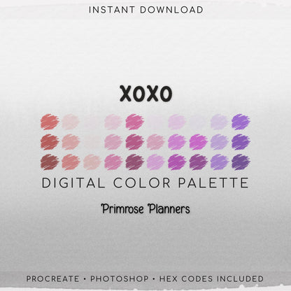 Bold Valentine Procreate Palette & Photoshop Swatches, Poppy Red Maroon Magenta Purple, Romantic Berry, Hex Codes