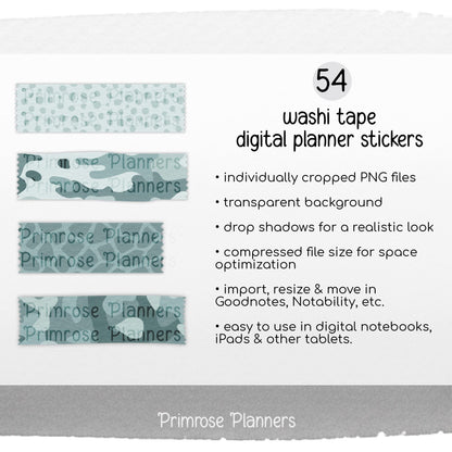 Muted Aqua Camo Digital Washi Tape Safari Animal Print GoodNotes