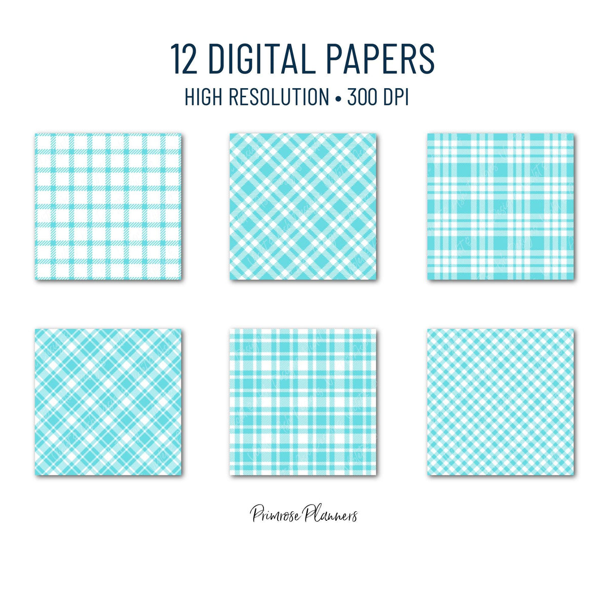 Seamless Bright Aqua Plaid Digital Paper, Buffalo Check, Turquoise Tartan Patterns, Summer Pool Party, Commercial Use, 300 DPI