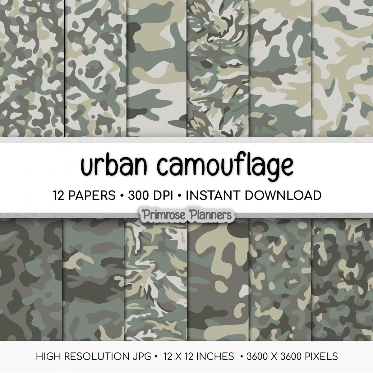 Urban Camouflage Digital Paper, Grey Black White Army Pattern, Scrapbook Backgrounds (Instant Download)
