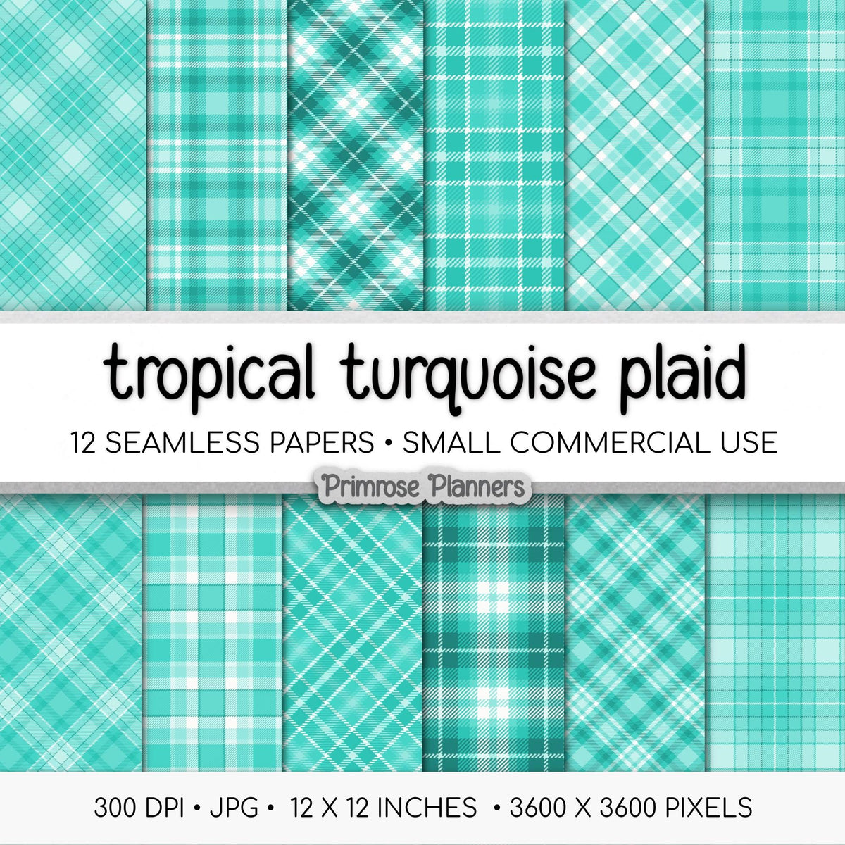 Seamless Tropical Turquoise Plaid Digital Paper, Bright Aqua White Buffalo Check, Summer Ocean Backgrounds, Beach Vacation, Commercial Use