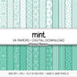 Bright Mint Green Digital Paper Minimal Boho | White Pastel Aqua Patterns | Dainty Floral Scrapbook Pack