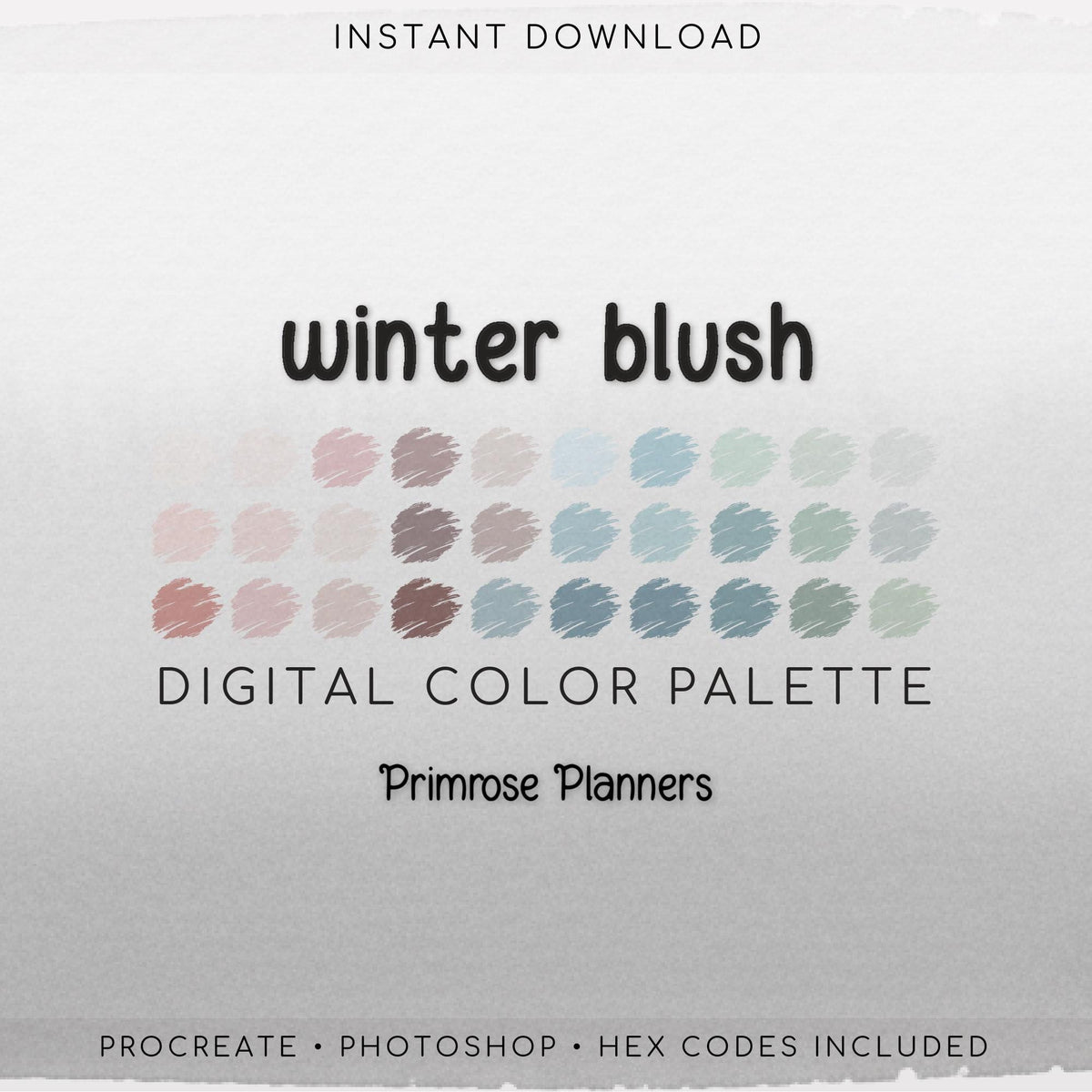 Winter Blush Procreate Palette & Photoshop Swatches, Muted Mauve Tan Taupe Sage Neutral Blue, Boho Snow, Hex Codes