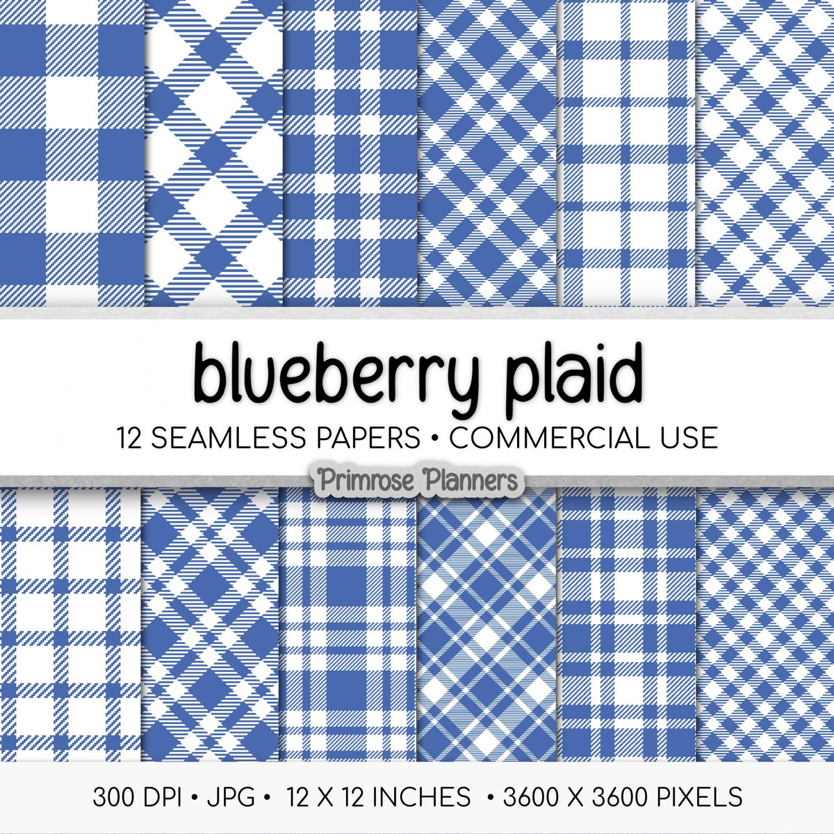 Seamless Blueberry Blue Plaid Digital Paper, Buffalo Check, Dark Navy Tartan Patterns, Summer Scrapbook, Commercial Use, 300 DPI