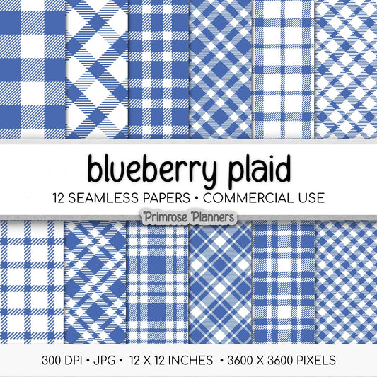 Seamless Blueberry Blue Plaid Digital Paper, Buffalo Check, Dark Navy Tartan Patterns, Summer Scrapbook, Commercial Use, 300 DPI