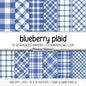 Seamless Blueberry Blue Plaid Digital Paper, Buffalo Check, Dark Navy Tartan Patterns, Summer Scrapbook, Commercial Use, 300 DPI