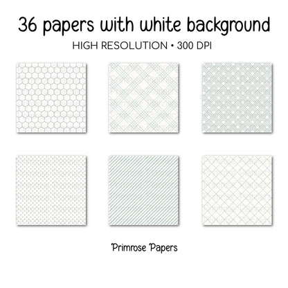 Rainwashed Digital Paper Bundle | Minimal Floral, Geometric Patterns | Dusty Aqua, Grey Blue | Coastal Minimalist Scrapbook
