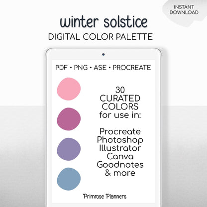 Winter Solstice Procreate Palette & Photoshop Swatches, Hazy Pale Yellow Pink Purple Blue, Dreamy Sunset, Hex Codes