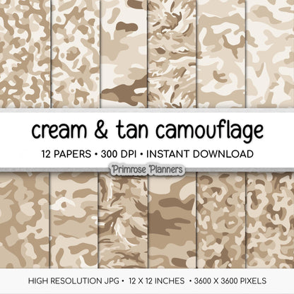 Cream Tan Camouflage Digital Paper, Neutral Scrapbook Background (Instant Download)