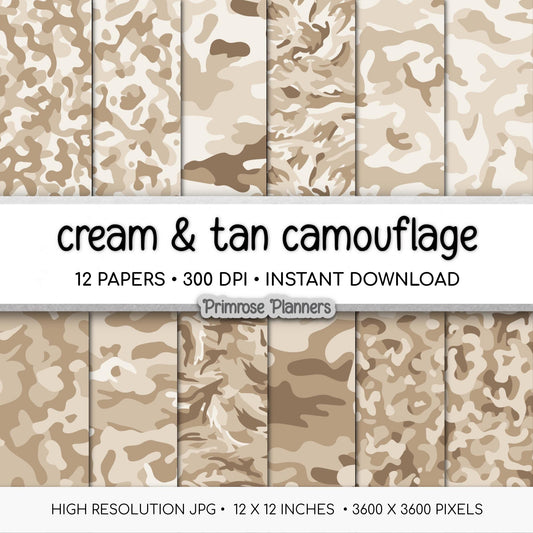 Cream Tan Camouflage Digital Paper, Neutral Scrapbook Background (Instant Download)