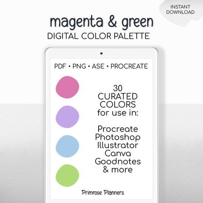 Vibrant Summer Procreate Palette & Photoshop Swatches, Bright Magenta Purple Teal Lime Green, Tropical, Hex Codes, Digital Art