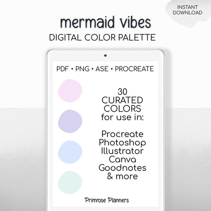 Pastel Mermaid Procreate Palette | Pink Purple Aqua Blue Green Swatches | Fantasy Ocean iPad Colors