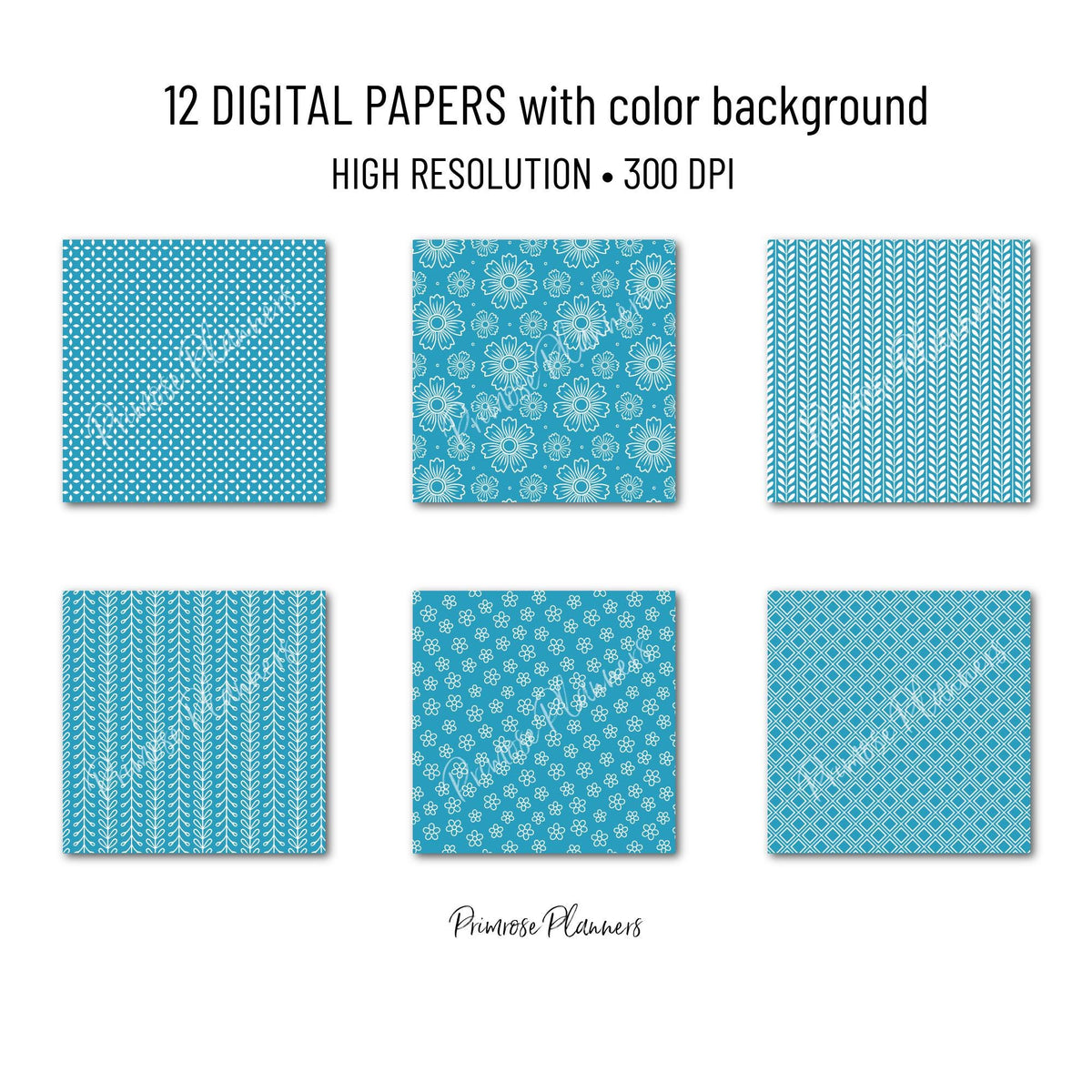 Teal White Digital Paper Dainty Floral | Minimal Blue Green Aqua Patterns | Neutral Scrapbook Backgrounds | Instant Download