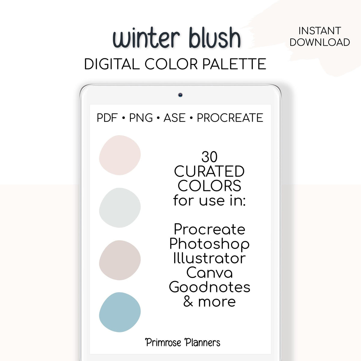 Winter Blush Procreate Palette & Photoshop Swatches, Muted Mauve Tan Taupe Sage Neutral Blue, Boho Snow, Hex Codes