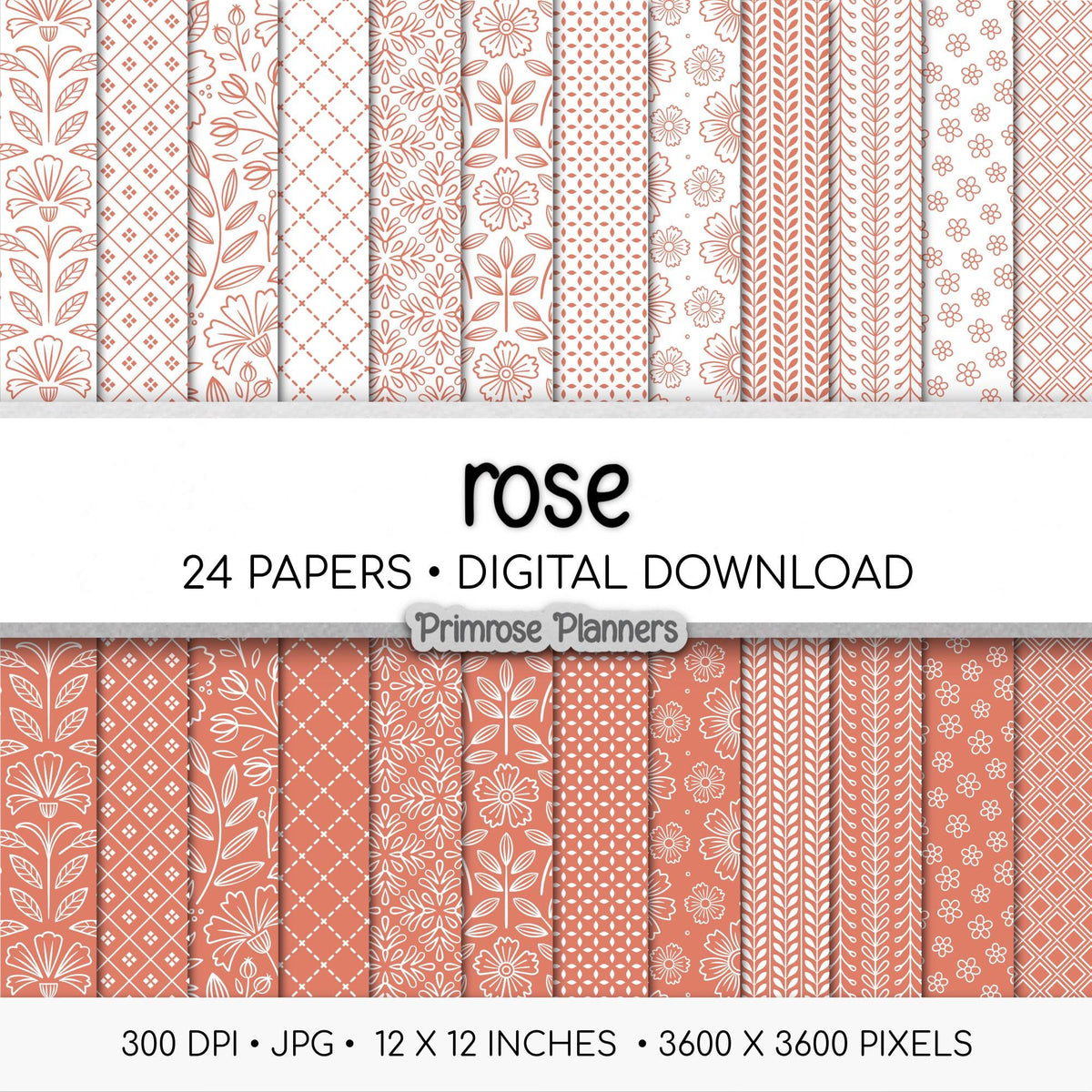 Rose Red Digital Paper, Minimal Boho Floral Patterns, Berry Red & White Scrapbook Paper, Romantic Botanical Background