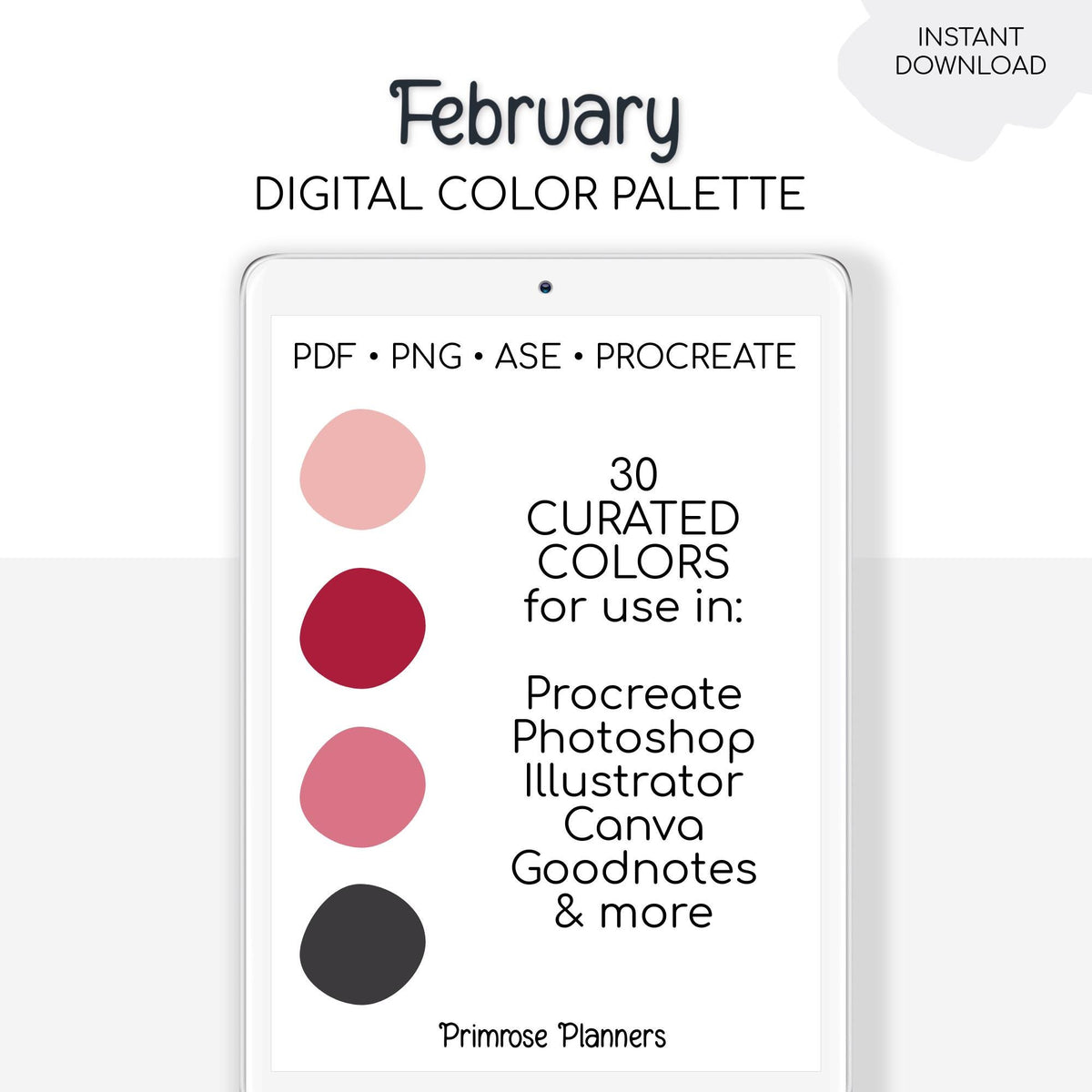 February Digital Color Palette - Color Chart | Goodnotes Tool | iPad Procreate | Digital Download | Pink and Gray Color Palette | HEX Codes