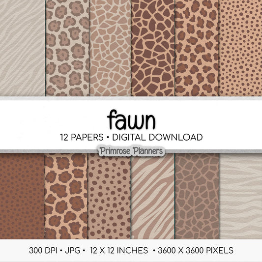 Neutral Animal Print Digital Paper | Leopard, Cheetah, Zebra & Giraffe Patterns | Beige, Taupe, Gray | Safari Nursery Scrapbook Backgrounds