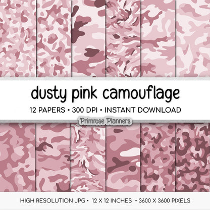 Dusty Pink Camouflage Digital Paper Pack (Instant Download)