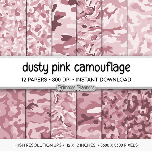 Dusty Pink Camouflage Digital Paper Pack (Instant Download)