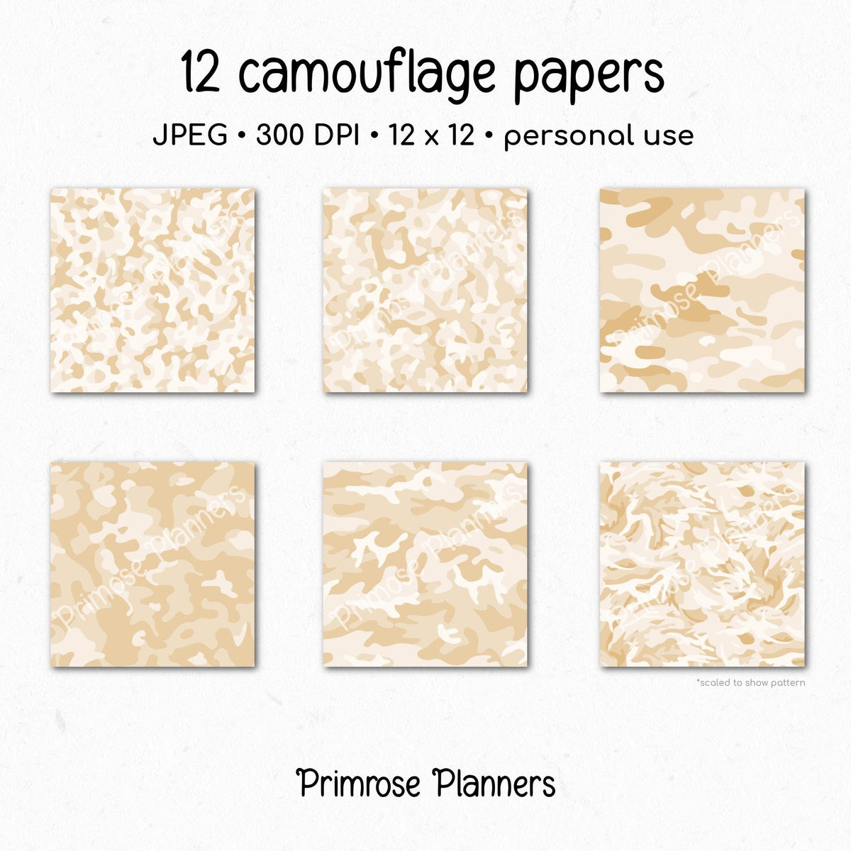 Sand Beige Camouflage Digital Paper, Neutral Army Scrapbook Backgrounds (Instant Download)