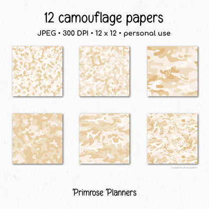 Sand Beige Camouflage Digital Paper, Neutral Army Scrapbook Backgrounds (Instant Download)